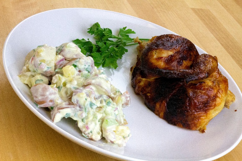 Easy Michigan Potato Salad on plate with main course