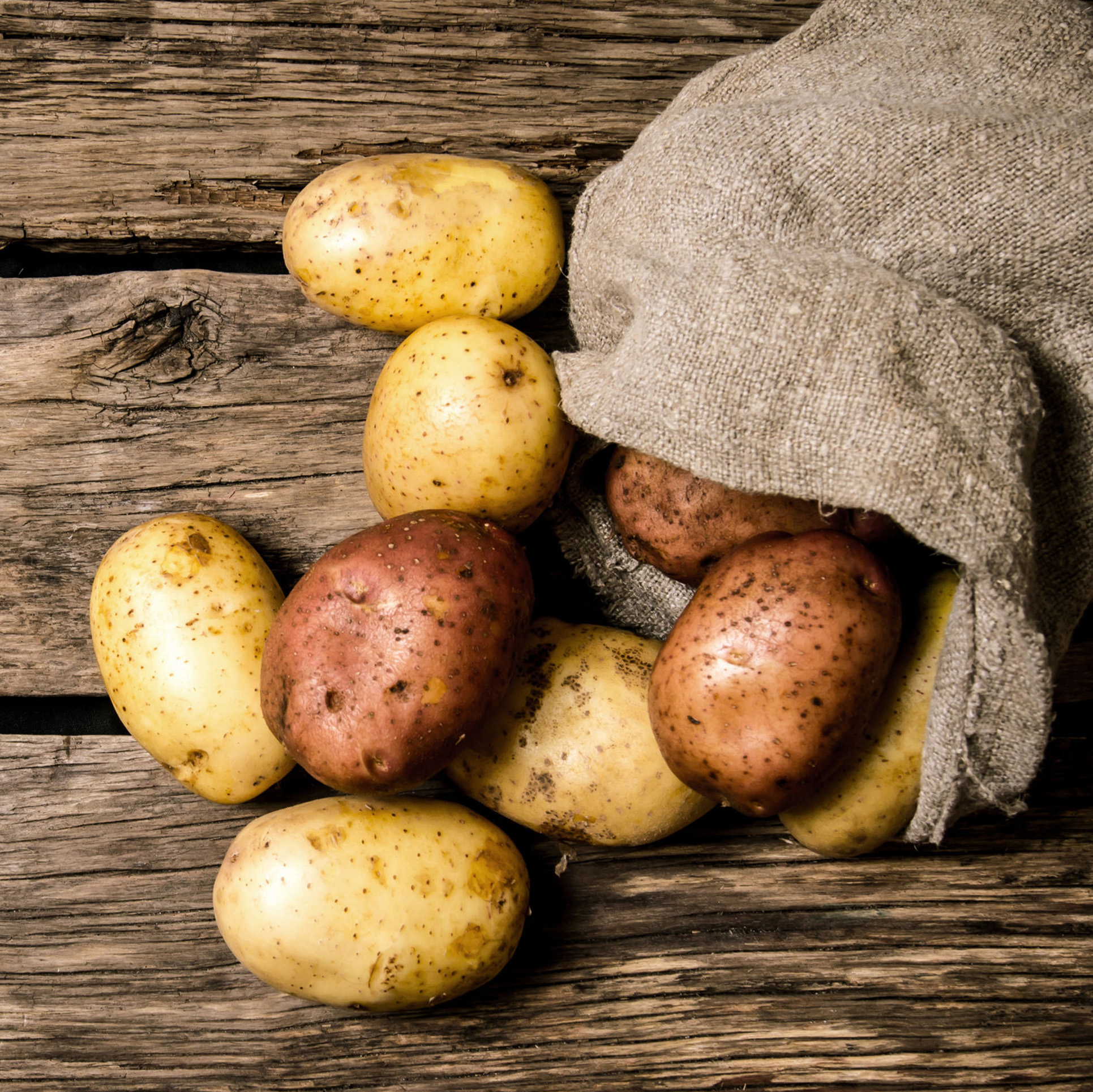 Potatoes in a burlap bag