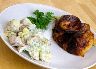 Easy Michigan Potato Salad on plate with main course