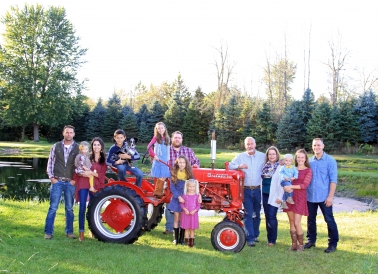 Family on tractor