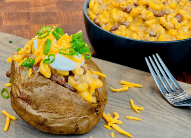 Chili Mac Stuffed Baked Potato