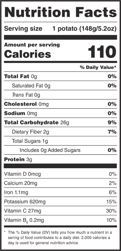 Potato nutrition label